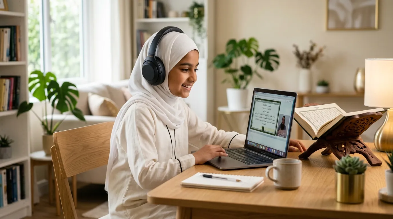 Child attending an online Quran class